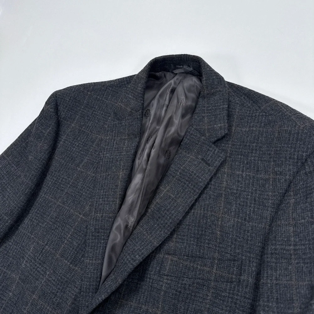 Lauren Ralph Lauren Mens Blazer 46R Charcoal Plaid Wool Sport Coat Old Money